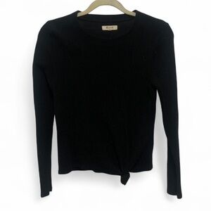 Madewell Black Ribbed Knot Front Long Sleeve Top Size Small